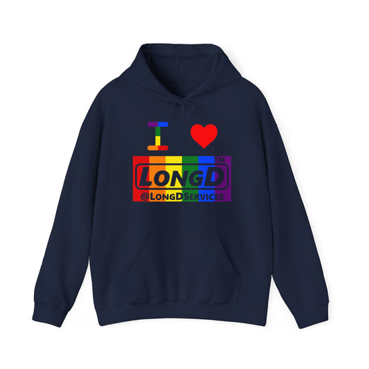 I Luv LongD® negative vertical striped tag logo hoodie (Pride colors)