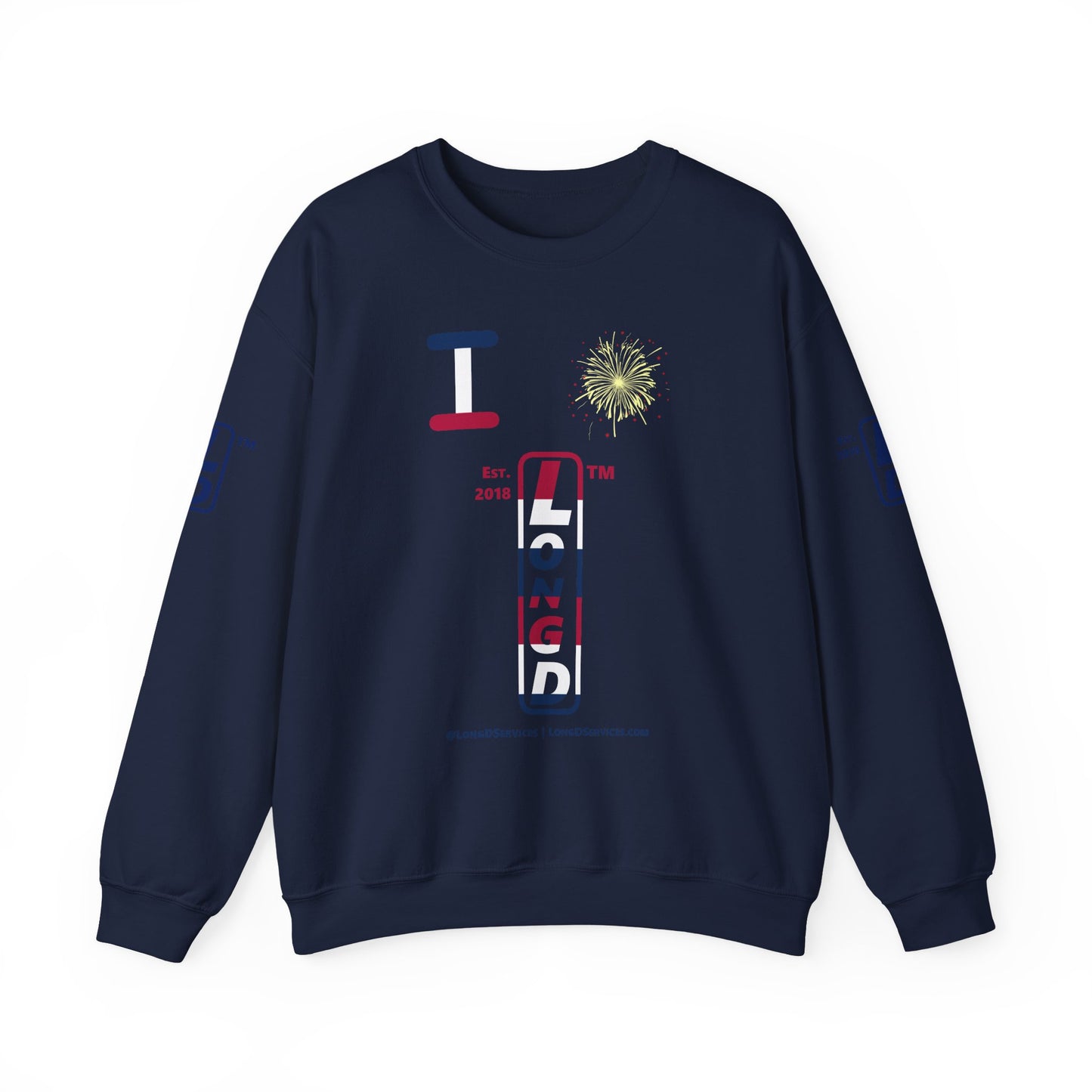 I Burst LongD positive horizontal 6-striped tag-domain upright 4-print logo crewneck sweatshirt