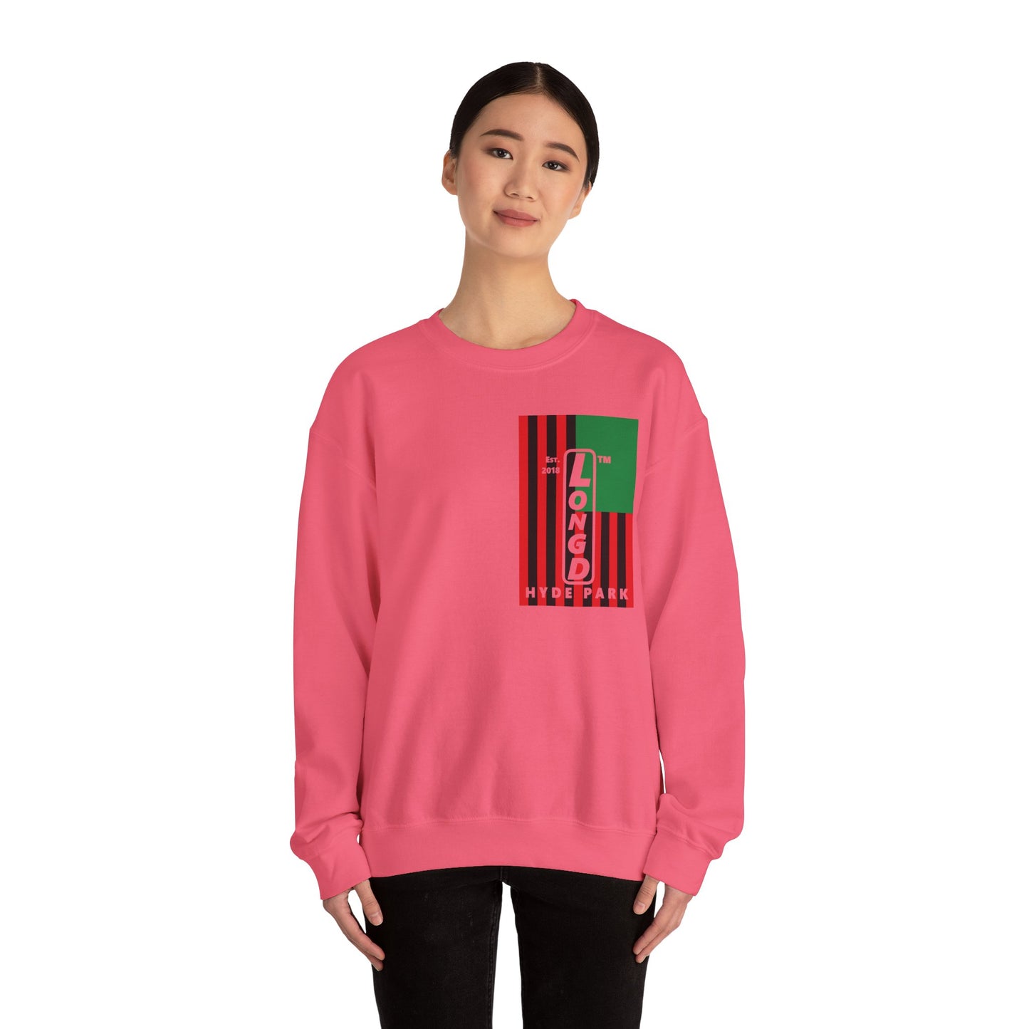 LongD negative cropped flag single-breasted front-back Hyde Park upright logo crewneck sweatshirt (Juneteenth colors)