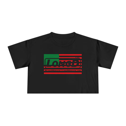 LongD negative flag tag-domain logo crop tee (Juneteenth colors)