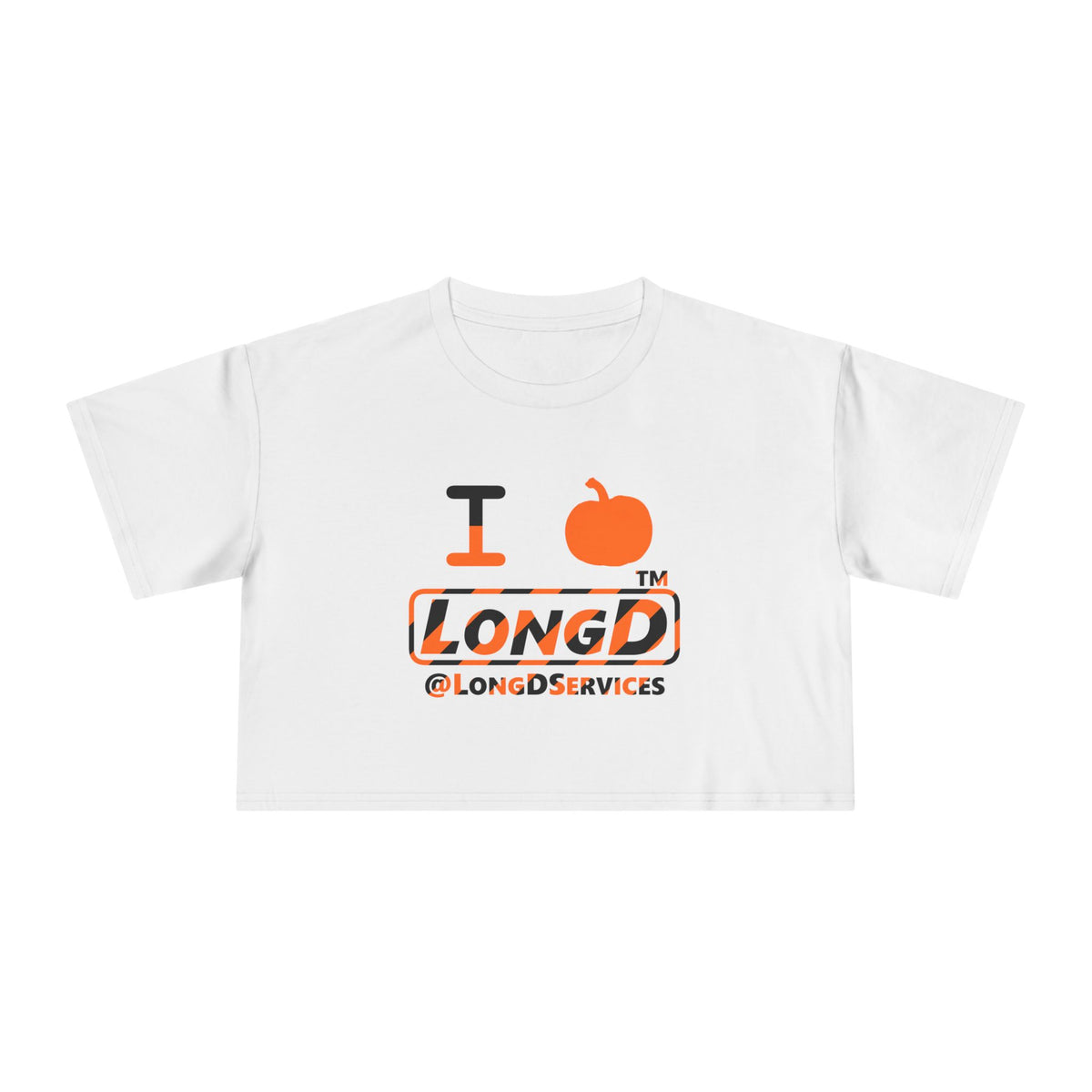 I pumpkin LongD Tag positive 12-striped logo crop tee