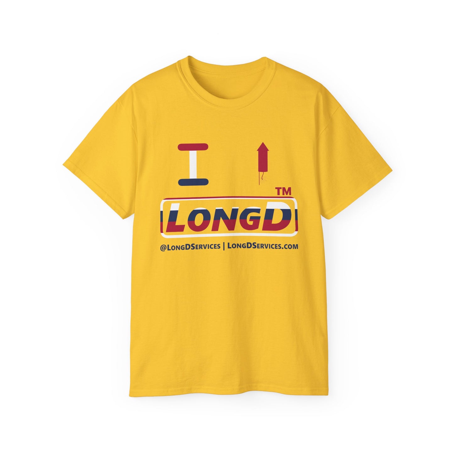 I firecracker LongD positive horizontal 6-striped tag-domain logo cotton tee