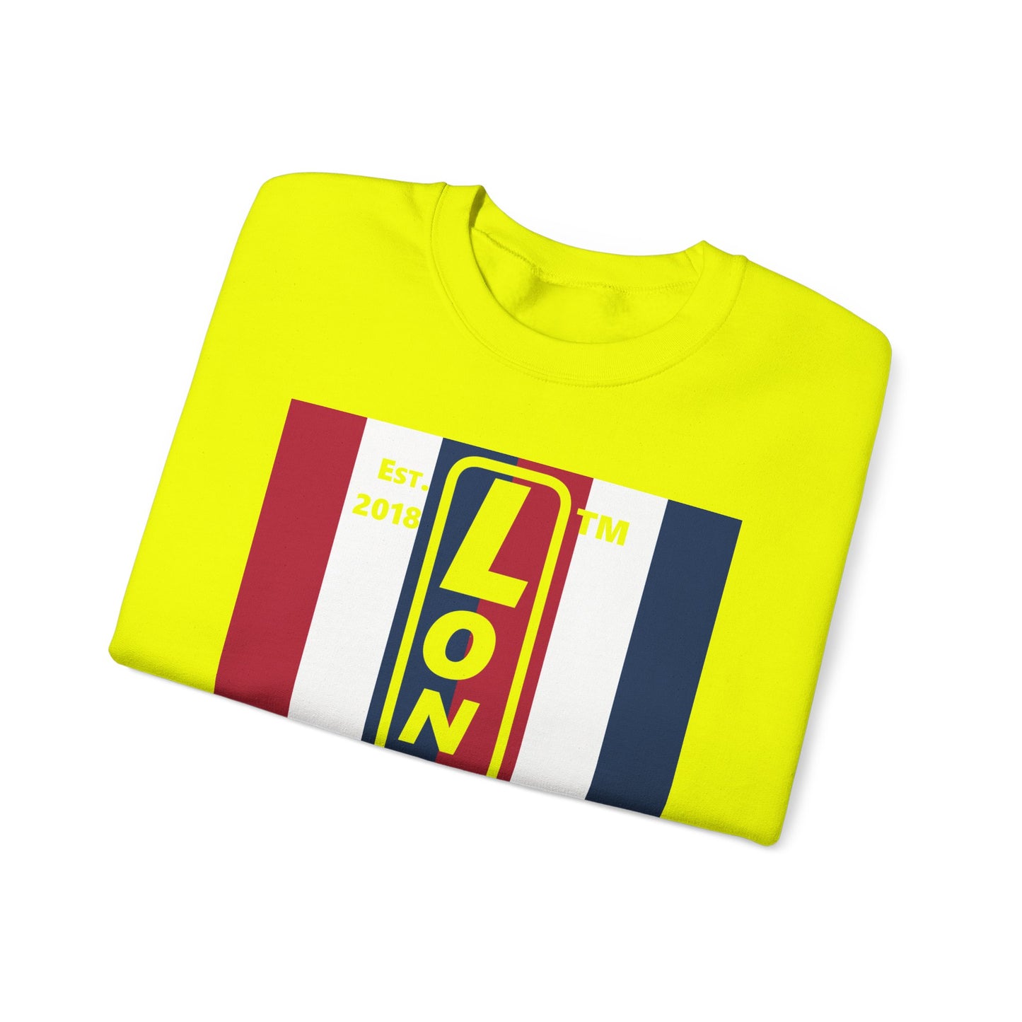 LongD negative vertical 6-striped Hyde Park upright logo crewneck sweatshirt (patriotic colors)