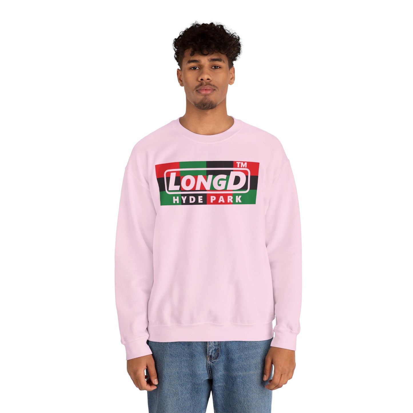 LongD negative 3x4 Hyde Park logo crewneck sweatshirt (Juneteenth colors)