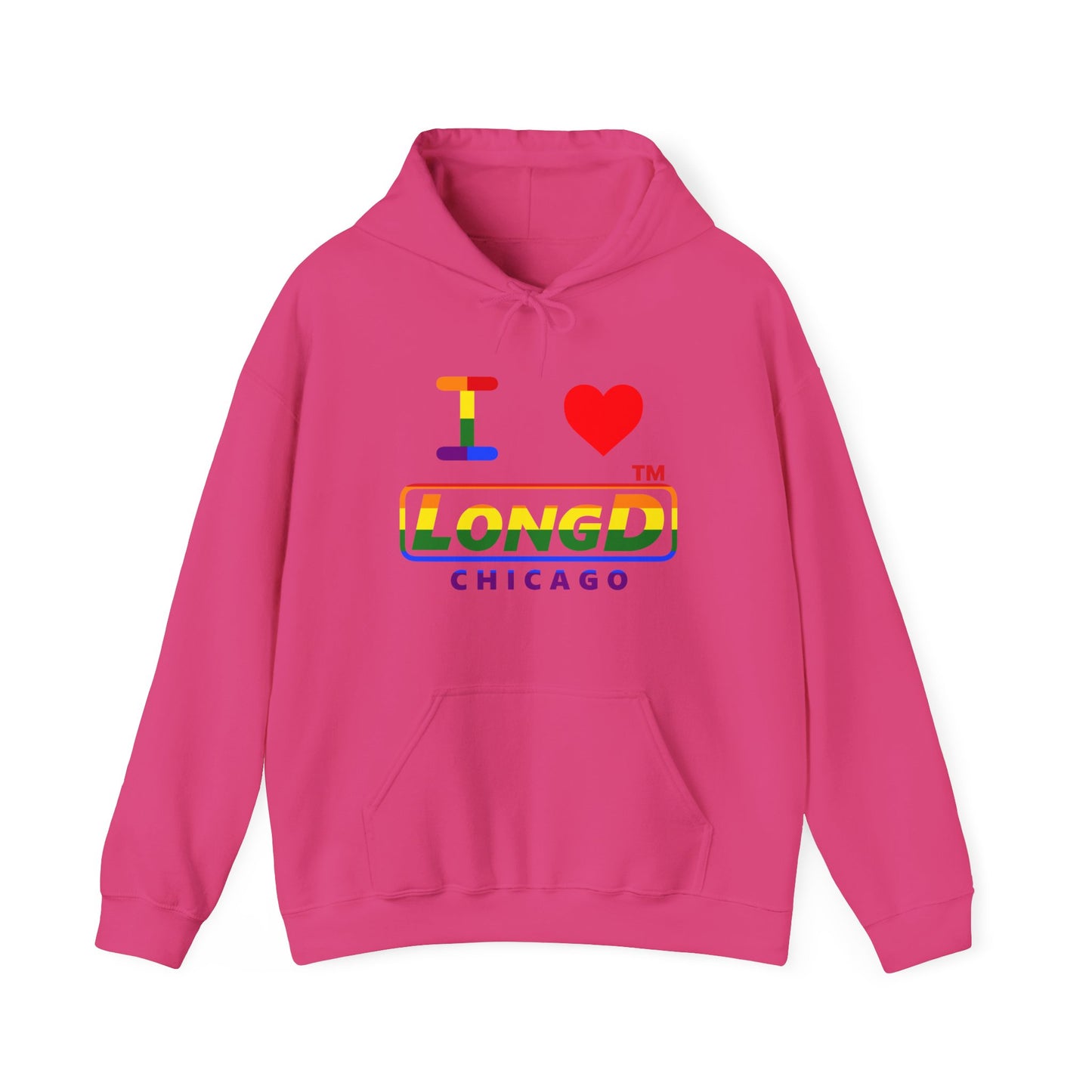I Luv LongD® positive horizontal striped Chicago logo hoodie (Pride colors)