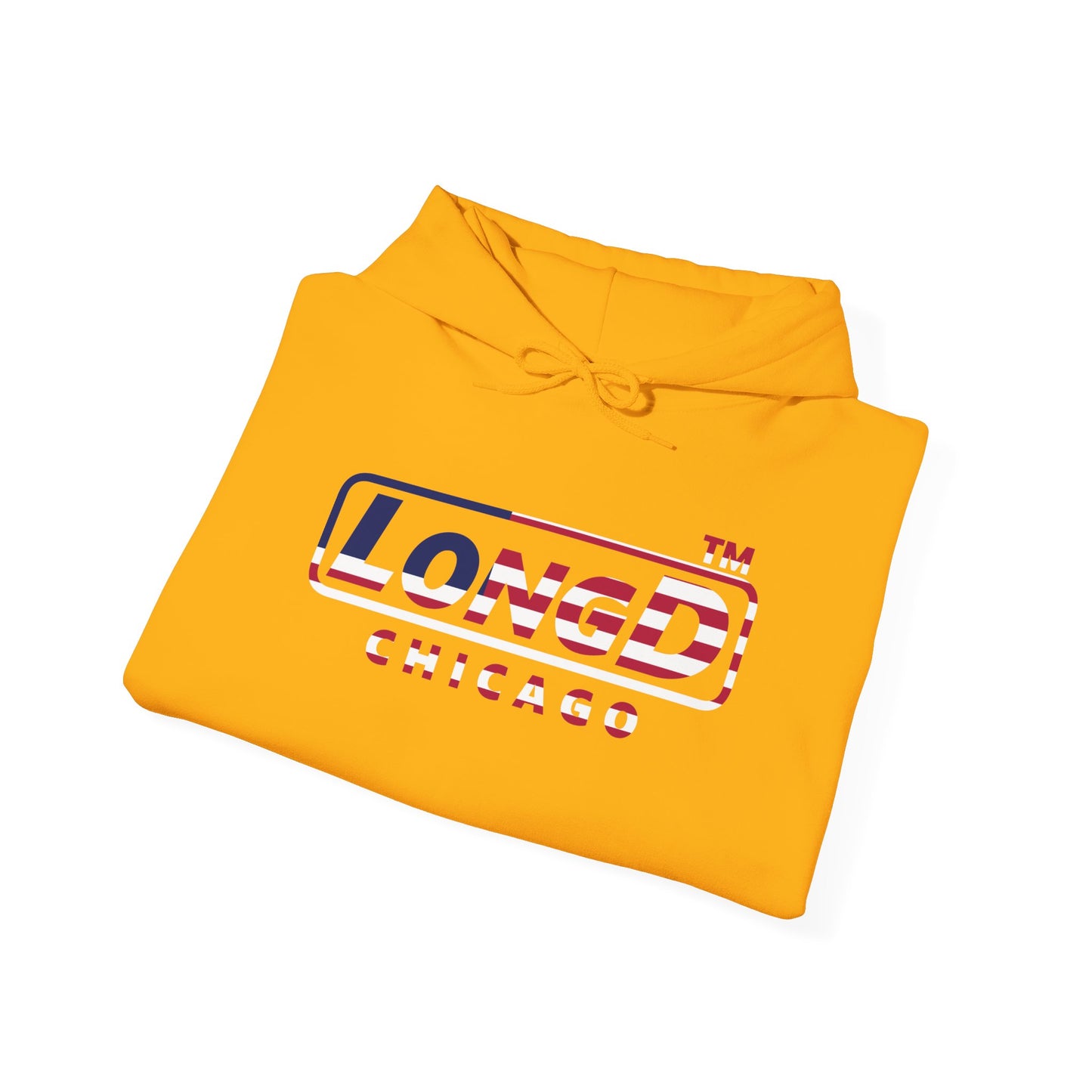 LongD® positive flag Chicago logo hoodie (patriotic colors)