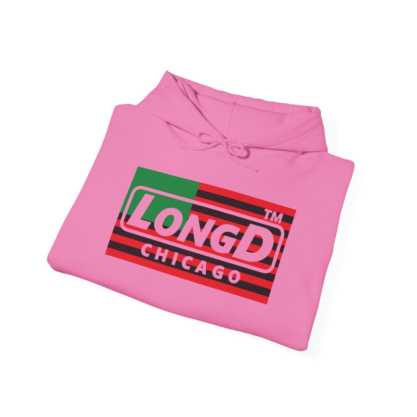 LongD® negative flag Chicago logo Hoodie (Juneteenth colors)