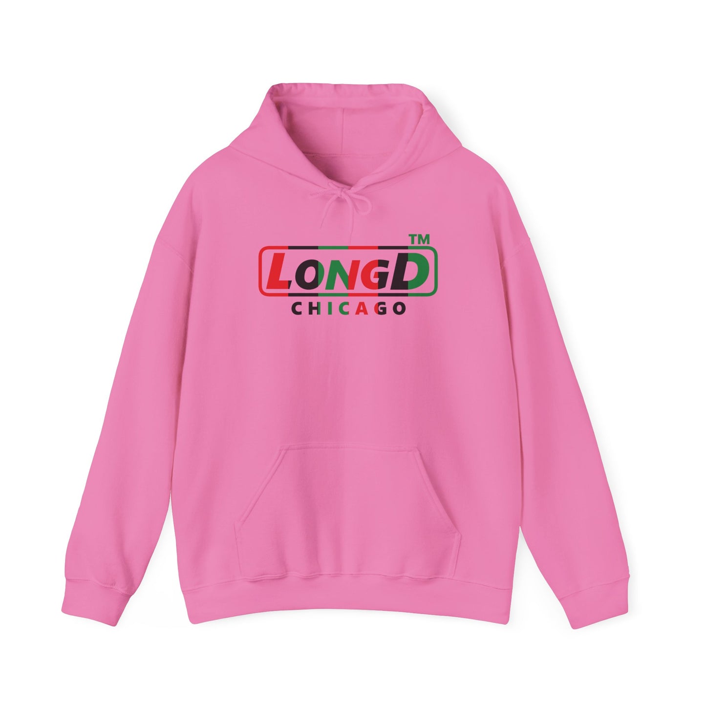 LongD® positive vertical 6-striped Chicago logo Hoodie (Juneteenth colors)