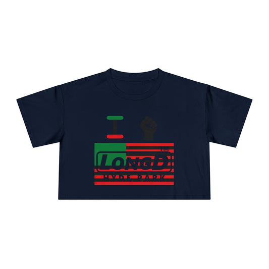I fist LongD negative flag Hyde Park logo crop tee
