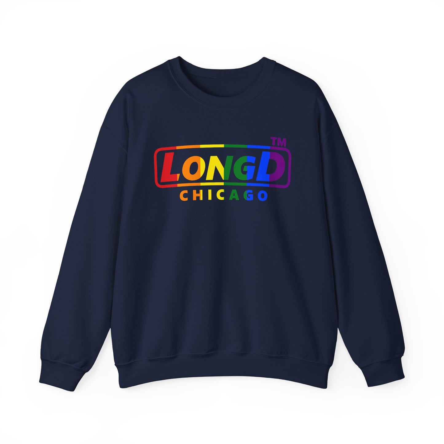 LongD positive vertical striped Chicago logo crewneck sweatshirt (Pride colors)