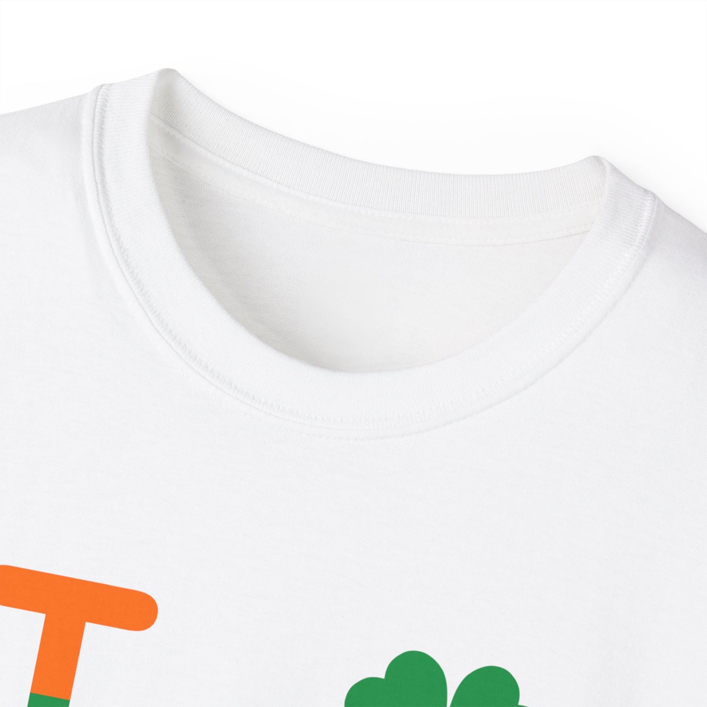 I Clover LongD® Logo Cotton Tee (St. Patrick's Day -Irish Green and Irish Orange right-left split with 4-leaf clover)