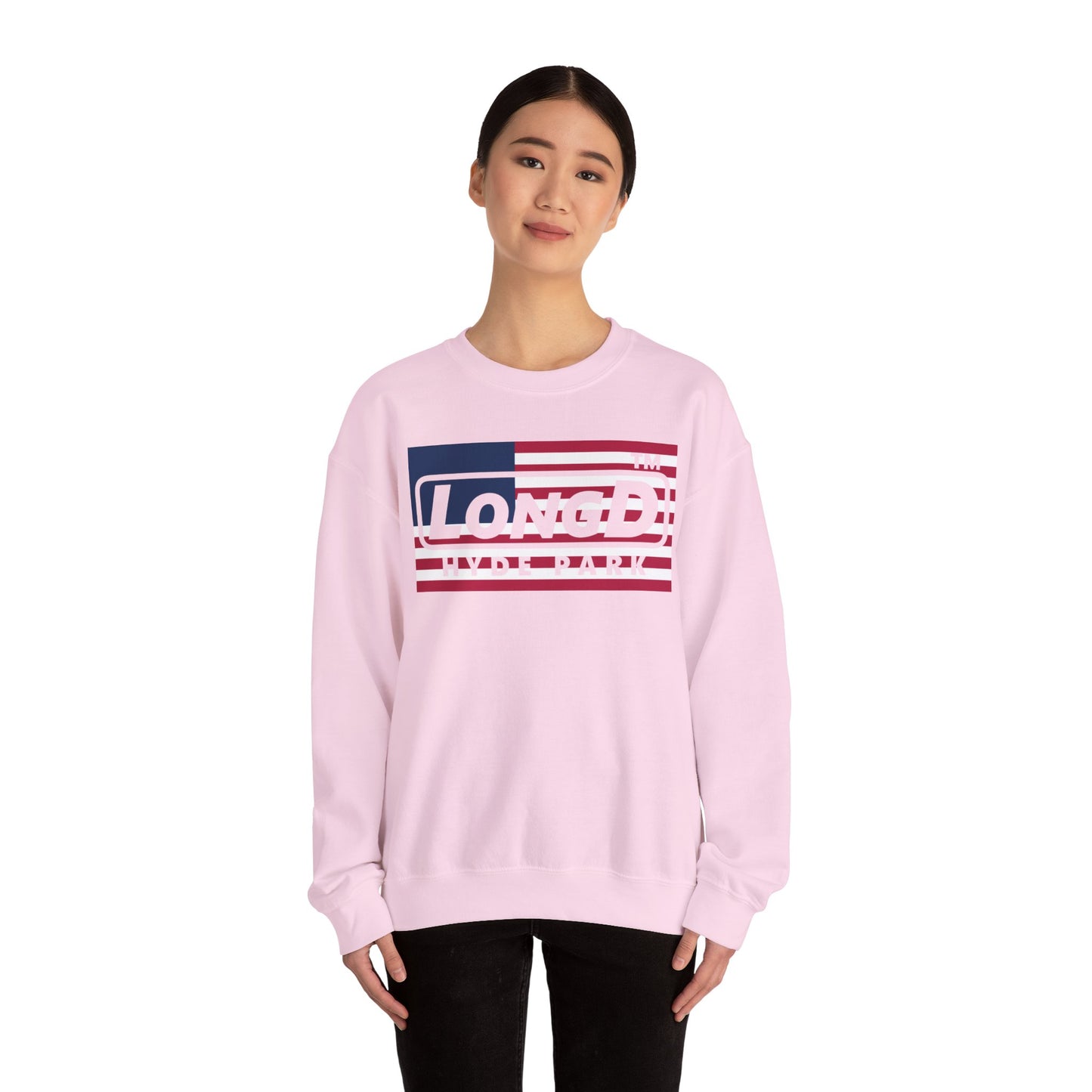 LongD negative flag Hyde Park logo crewneck sweatshirt (patriotic colors)