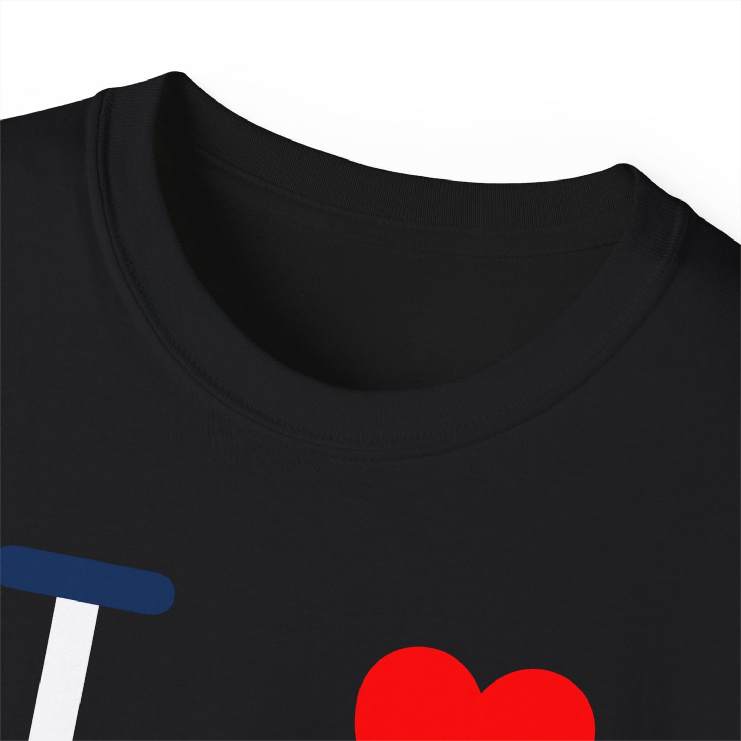 I Luv LongD® Logo Cotton Tee Blue, White and Red negative thirds text