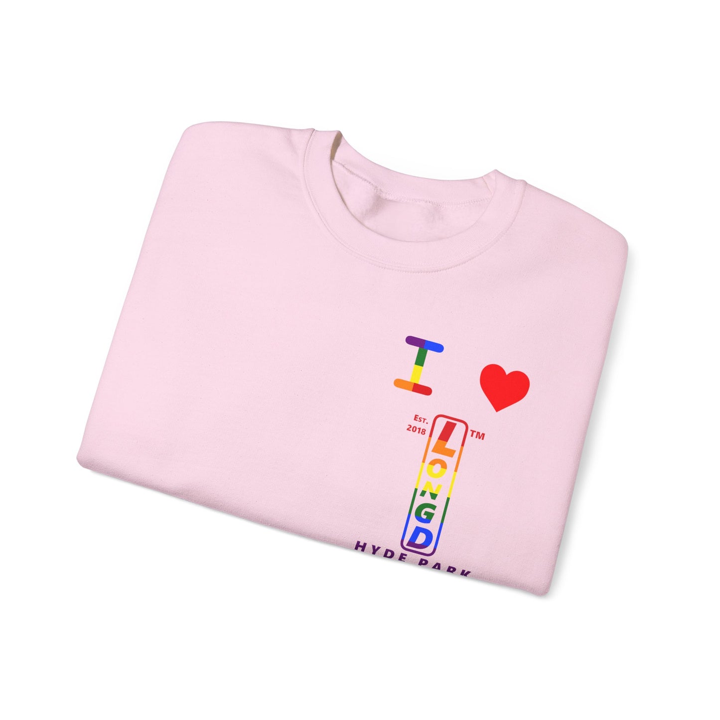 I Luv LongD positive horizontal 6-striped Hyde Park upright 4-print single-breasted logo crewneck sweatshirt (Pride colors)