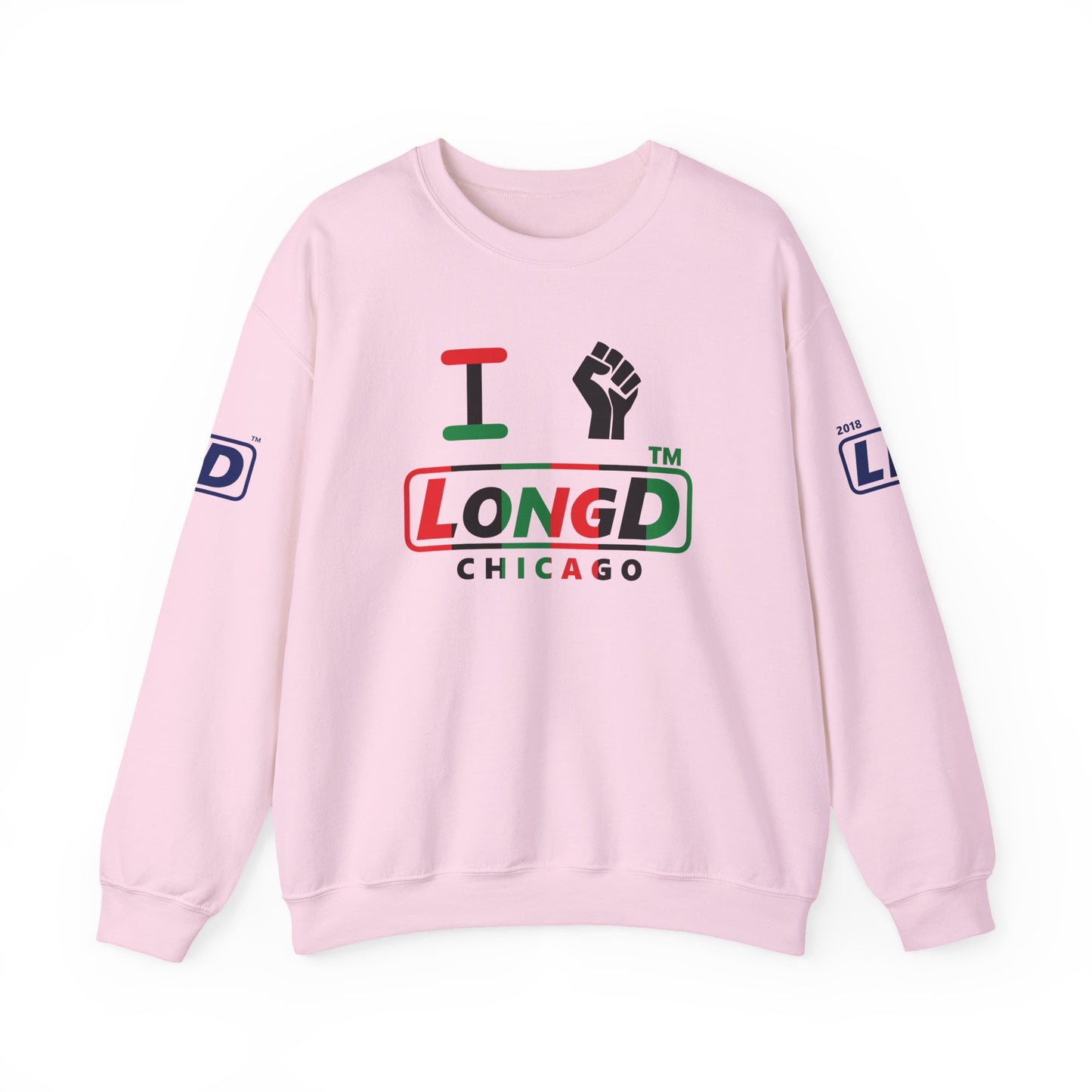 I fist LongD positive vertical 6-striped 4-print Chicago logo crewneck sweatshirt