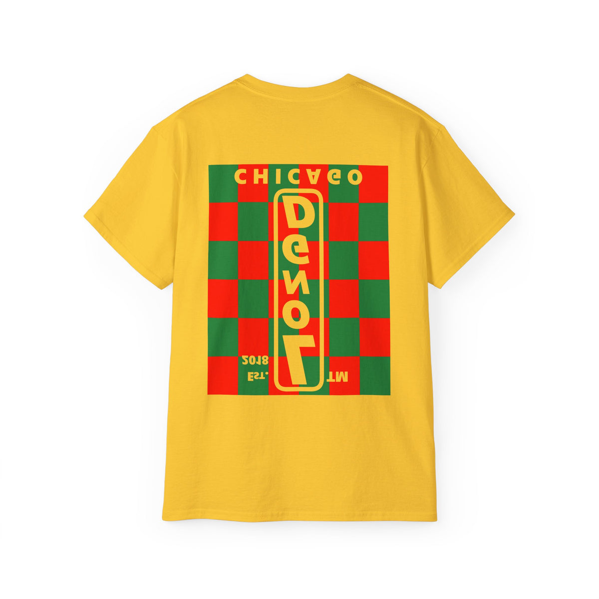 LongD Chicago negative upright checkered front-back logo (Xmas colors) cotton tee