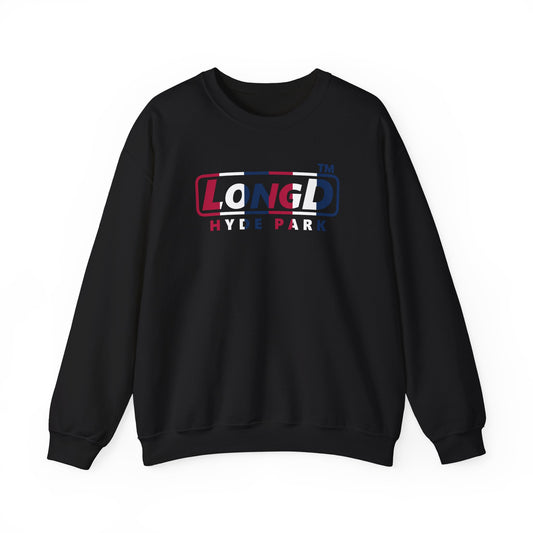 LongD positive vertical 6-striped Hyde Park logo crewneck sweatshirt (patriotic colors)