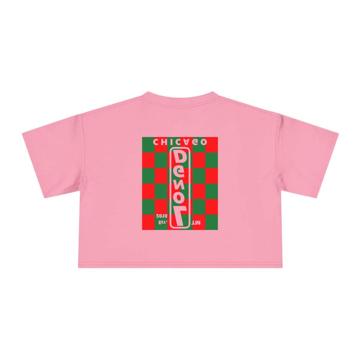 LongD Chicago negative upright checkered front-back logo (Xmas colors) crop tee