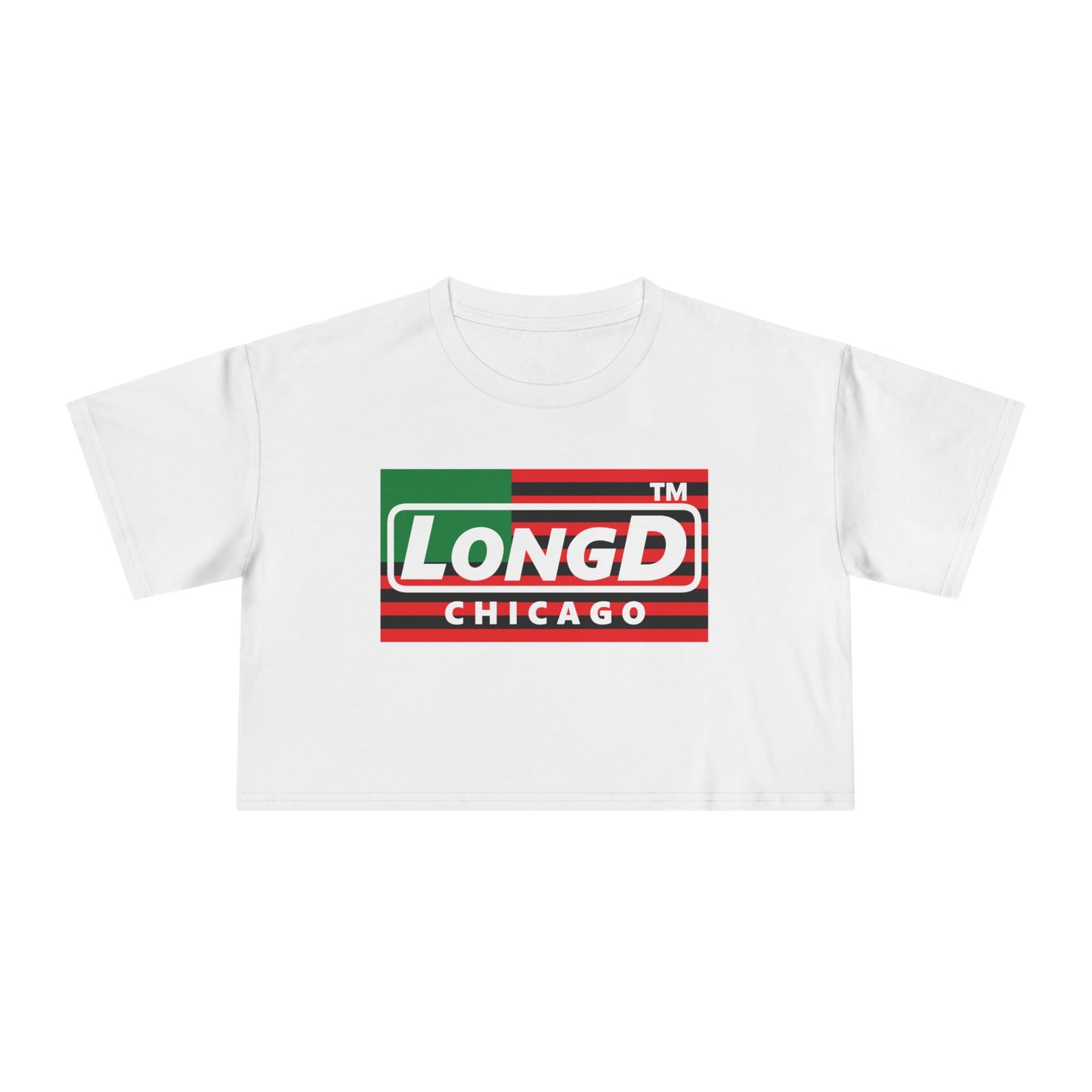 LongD negative flag Chicago front-back logo crop tee (Juneteenth colors)
