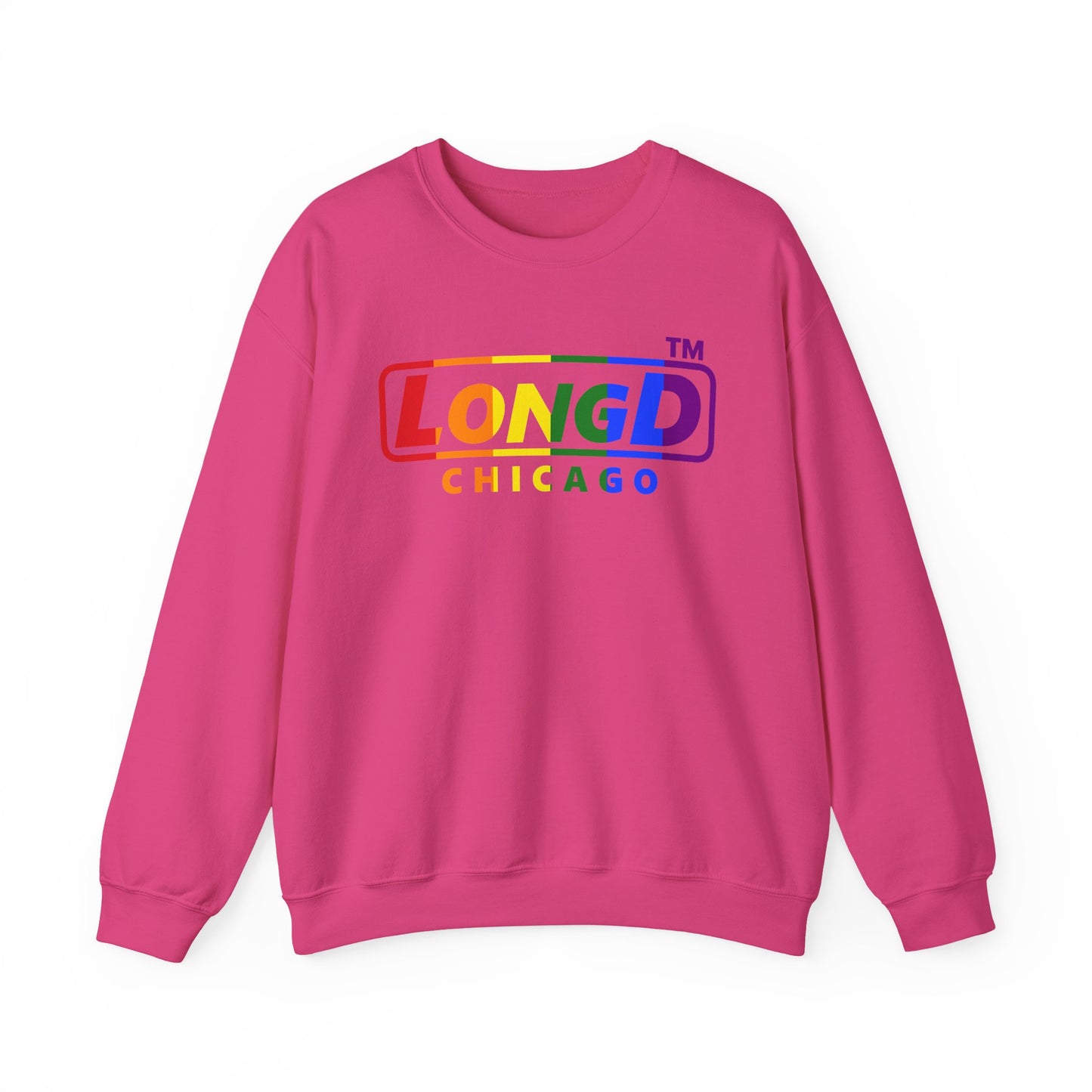 LongD positive vertical striped Chicago logo crewneck sweatshirt (Pride colors)