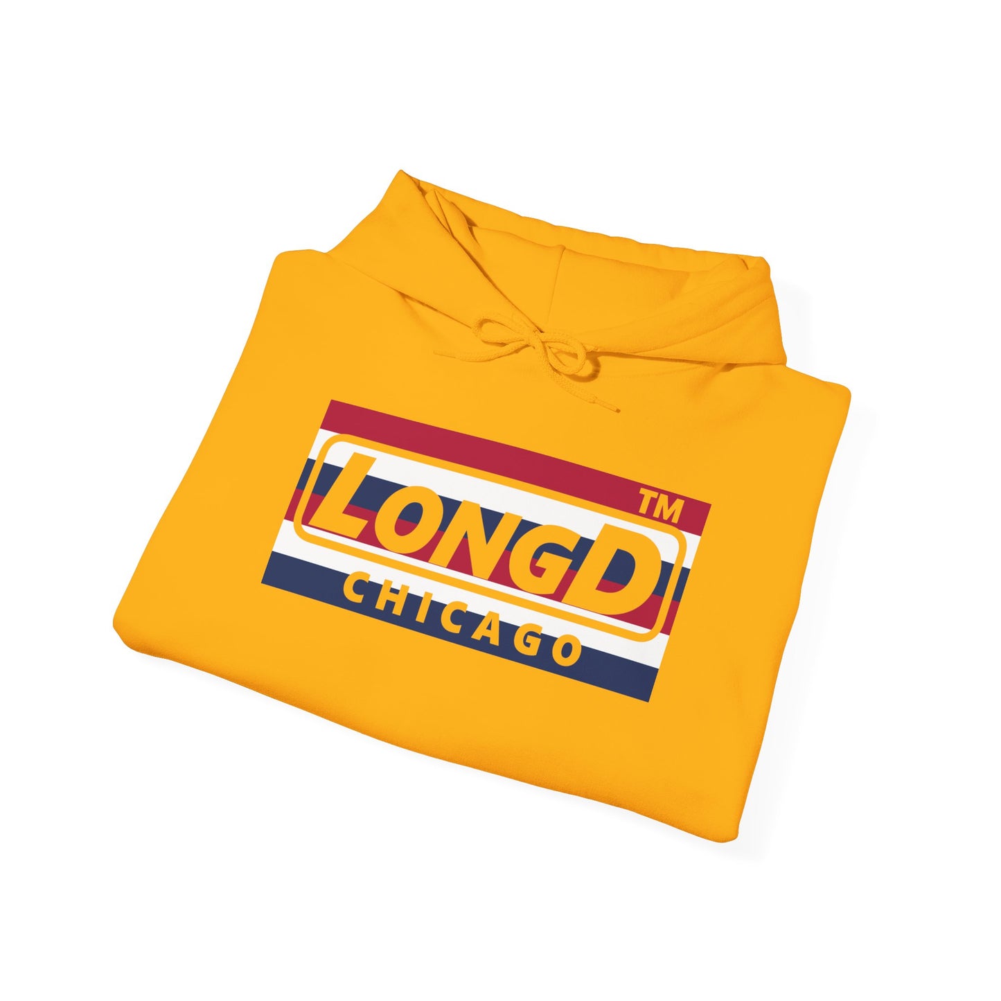 LongD® negative horizontal 6-striped Chicago logo hoodie (patriotic colors)
