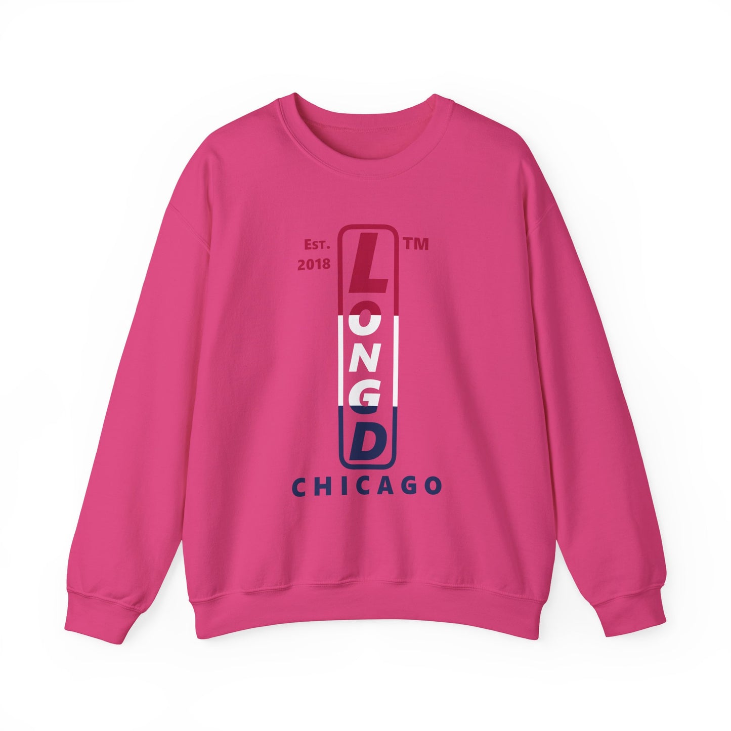 LongD positive horizontal 3-striped Chicago logo crewneck sweatshirt (patriotic colors)