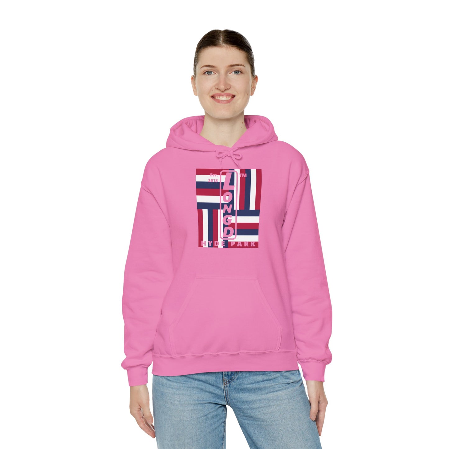 LongD® negative windmill upright Hyde Park logo hoodie (Patriotic colors)