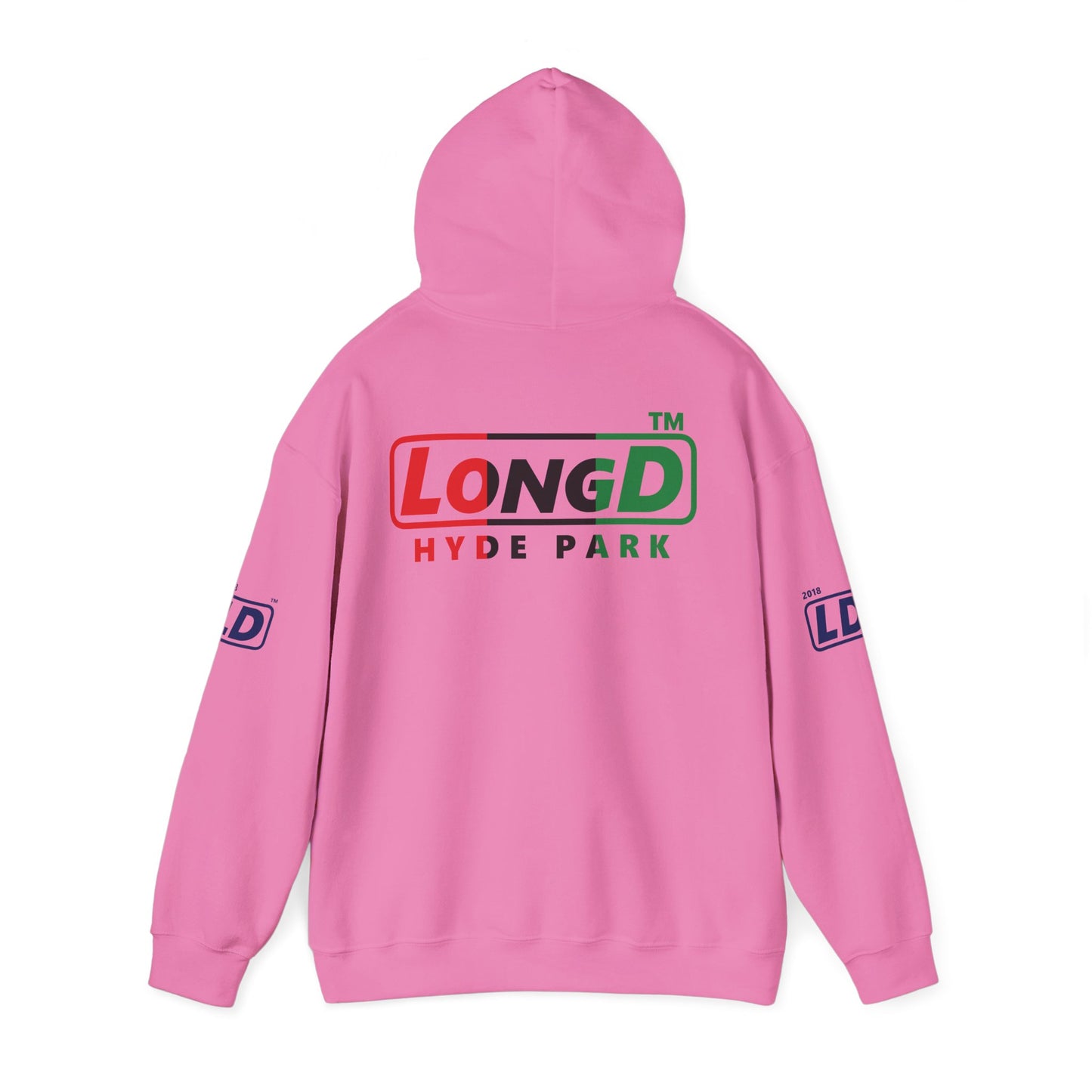 LongD® positive vertical 3-striped 4-print single-breasted Hyde Park logo Hoodie (Juneteenth colors)