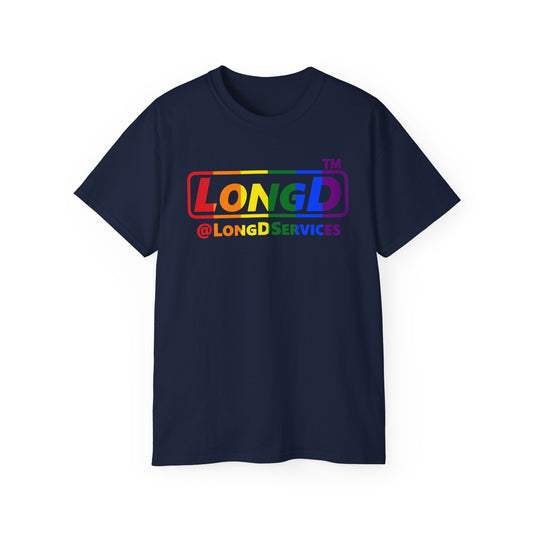 LongD positive vertical striped tag logo cotton tee (Pride colors)
