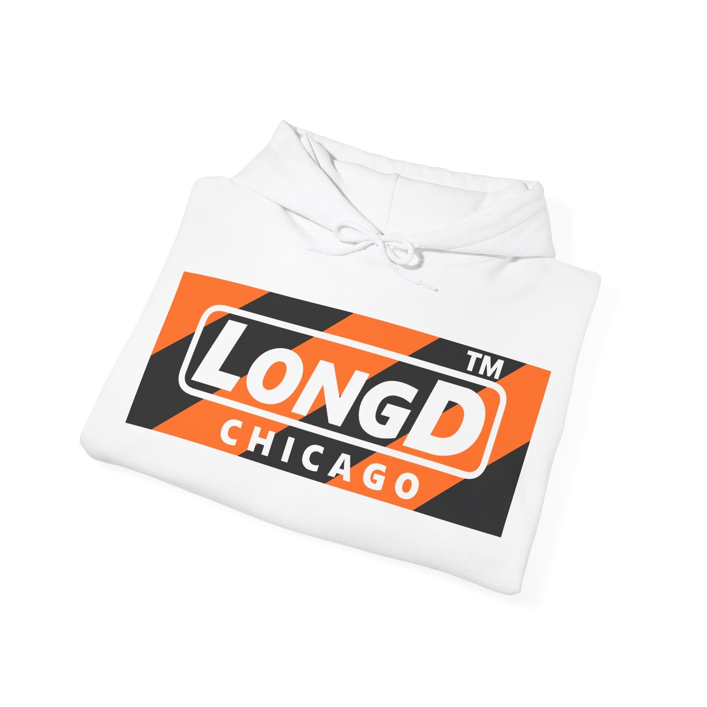 LongD Chicago negative diagonal 6-striped front-back logo (Halloween colors) hoodie