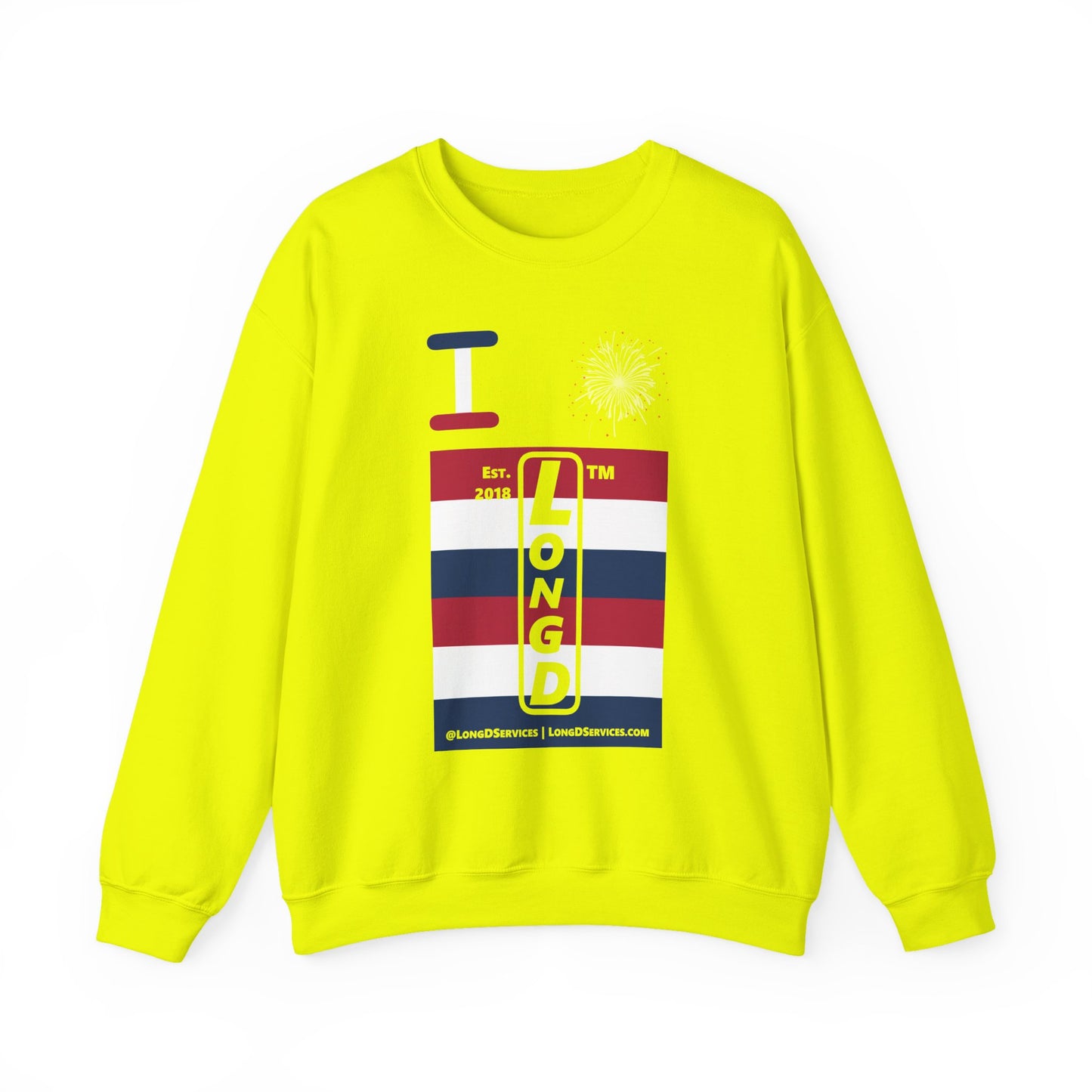 I Burst LongD negative horizontal 6-striped tag-domain upright logo crewneck sweatshirt