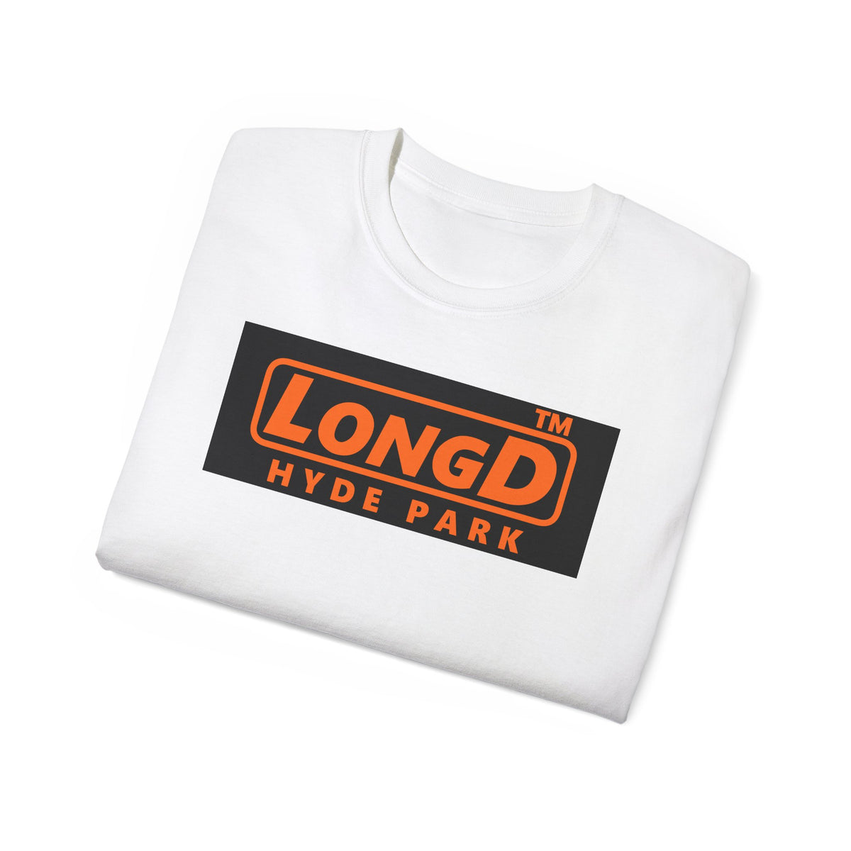 LongD Hyde Park logo orange (FE7518) on Black (000000) (Halloween colors) cotton tee