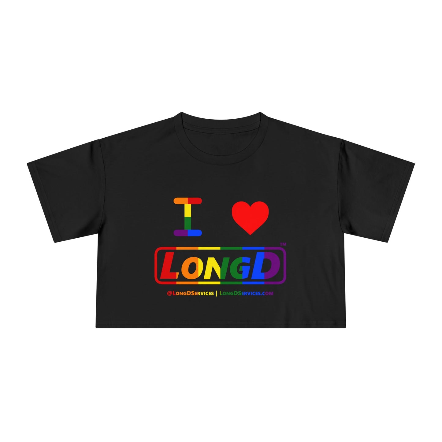 I Luv LongD Logo Women's Crop Tee (Pride color rainbow positive logo)