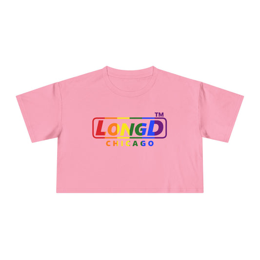 LongD positive vertical 6-striped Chicago logo crop tee (Pride colors)