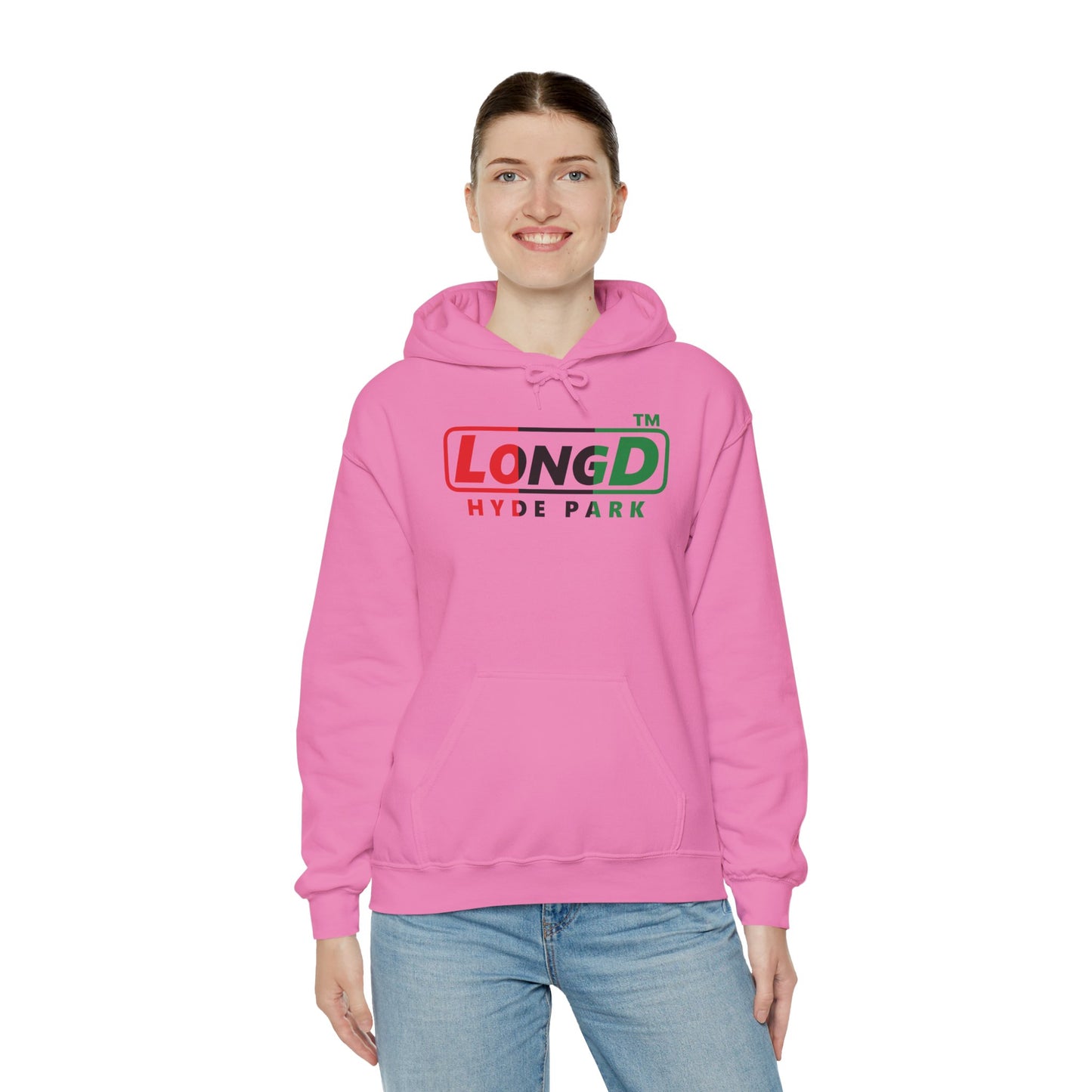 LongD® positive vertical 3-striped Hyde Park logo Hoodie (Juneteenth colors)