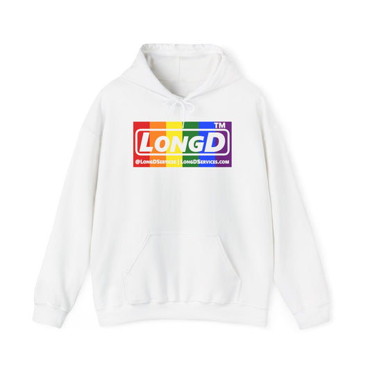 LongD® negative vertical striped tag-domain logo hoodie (Pride colors)