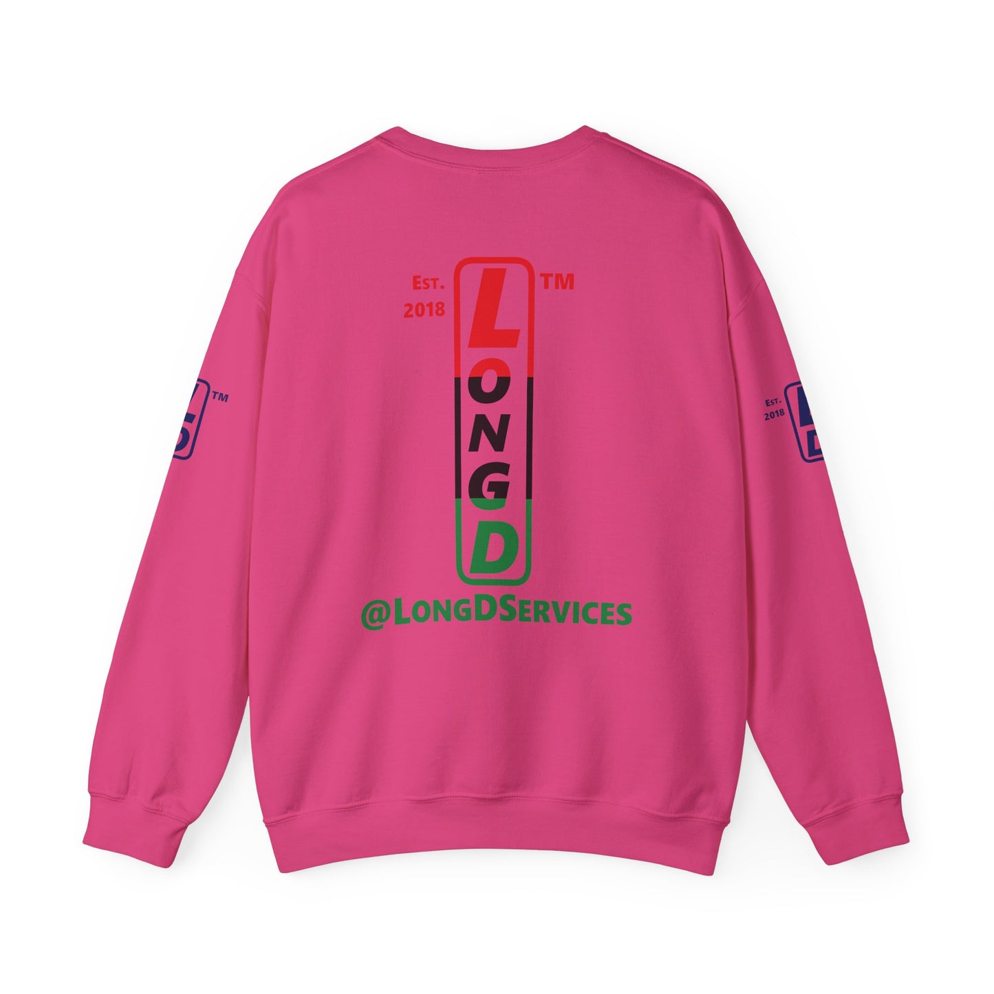 I Fist LongD positive horizontal 3-striped tag upright 4-print logo crewneck sweatshirt