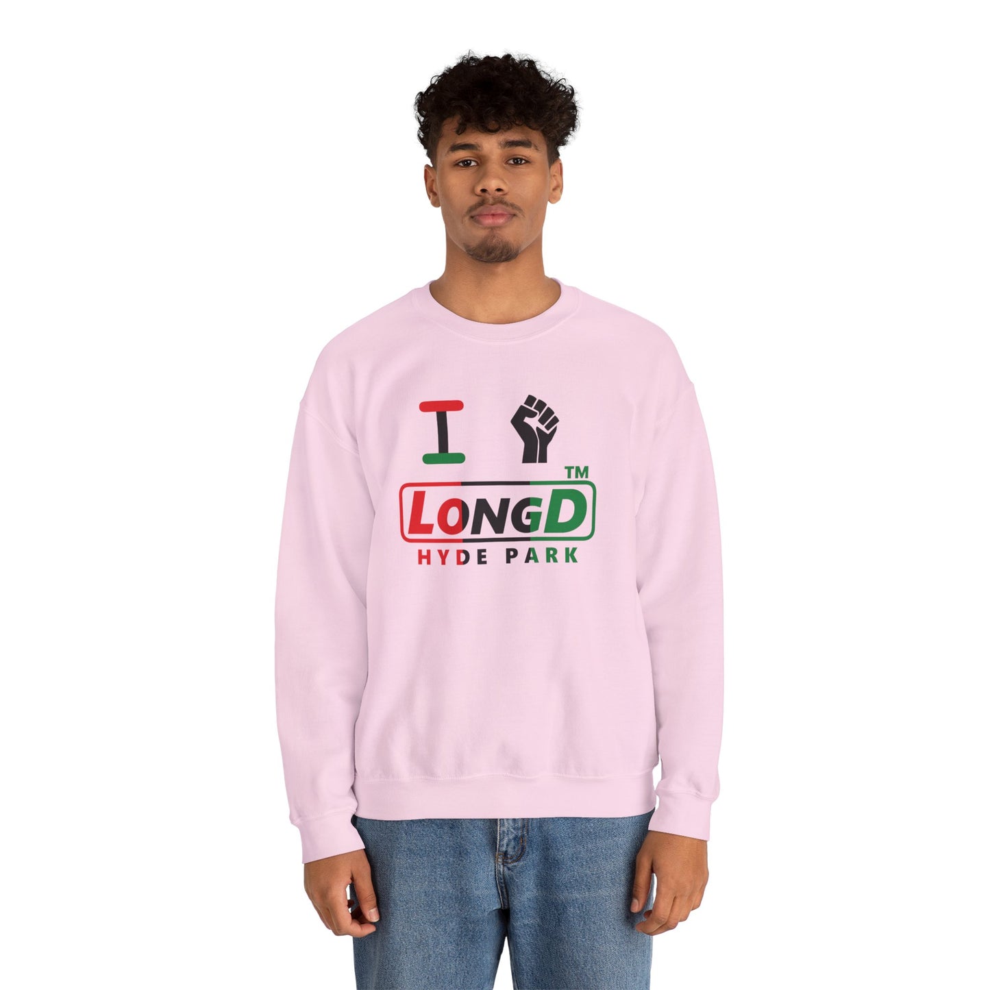I fist LongD positive vertical 3-striped Hyde Park logo crewneck sweatshirt