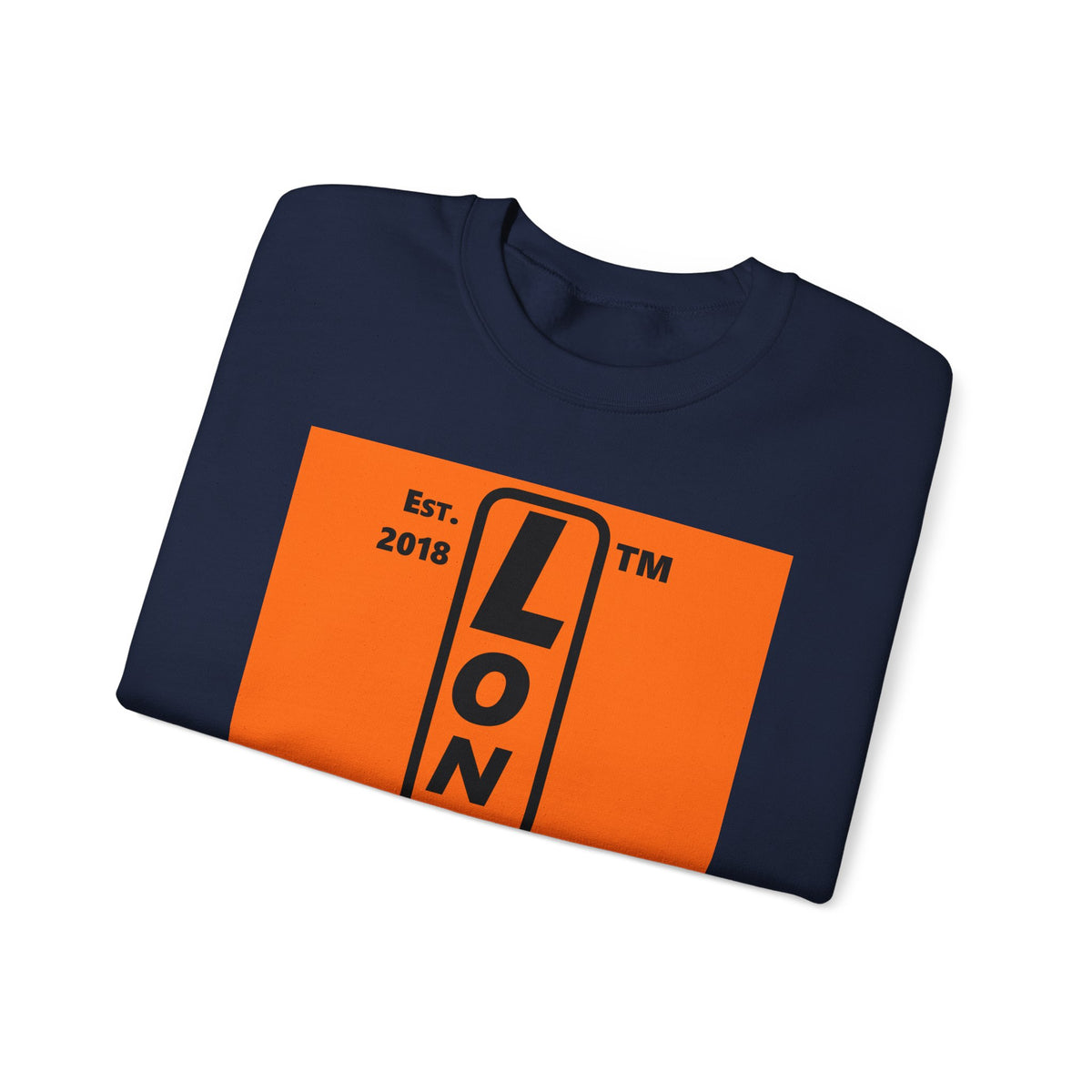LongD Hyde Park upright logo Black (000000) on orange (FE7518) (Halloween colors) crewneck sweatshirt