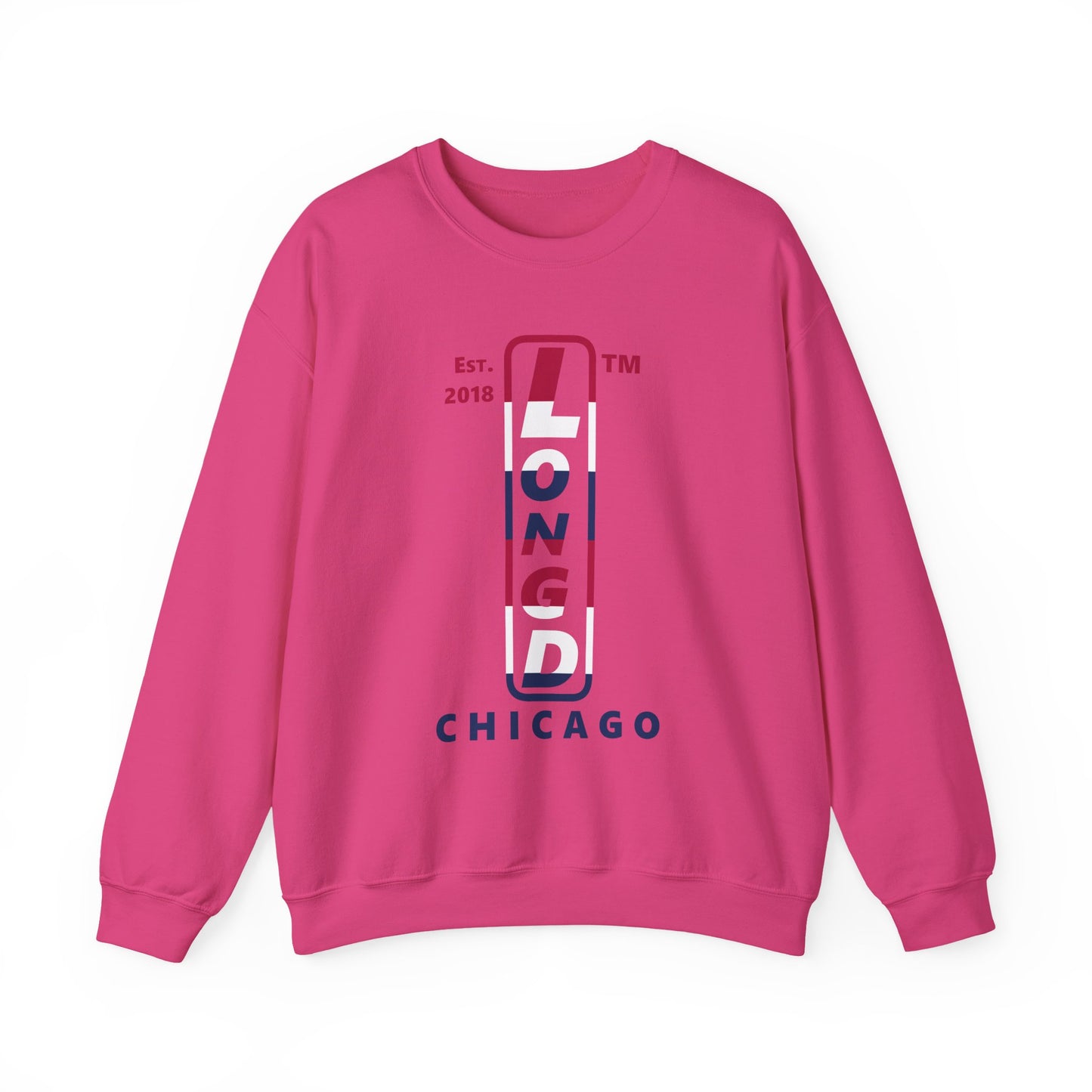LongD positive horizontal 6-striped Chicago logo crewneck sweatshirt (patriotic colors)