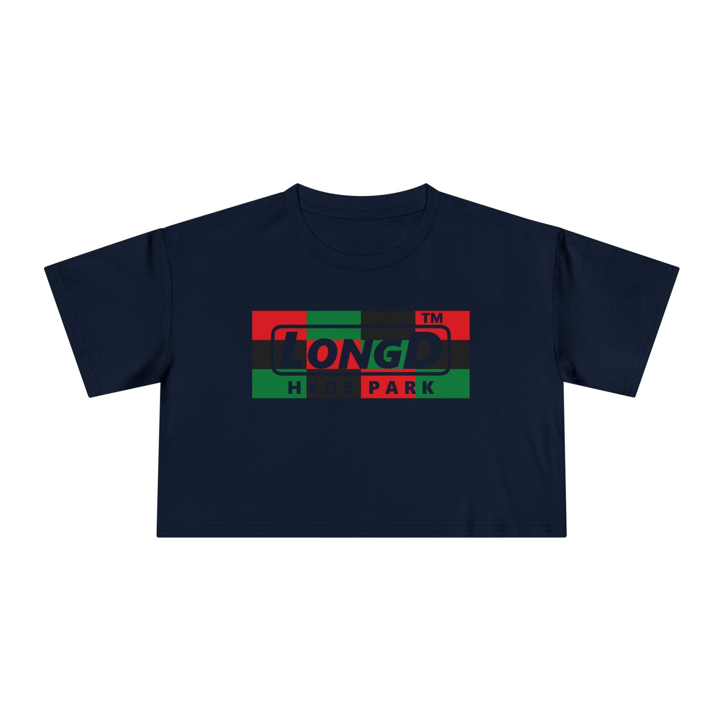 LongD negative 3x4 Hyde Park logo crop tee (Juneteenth colors)