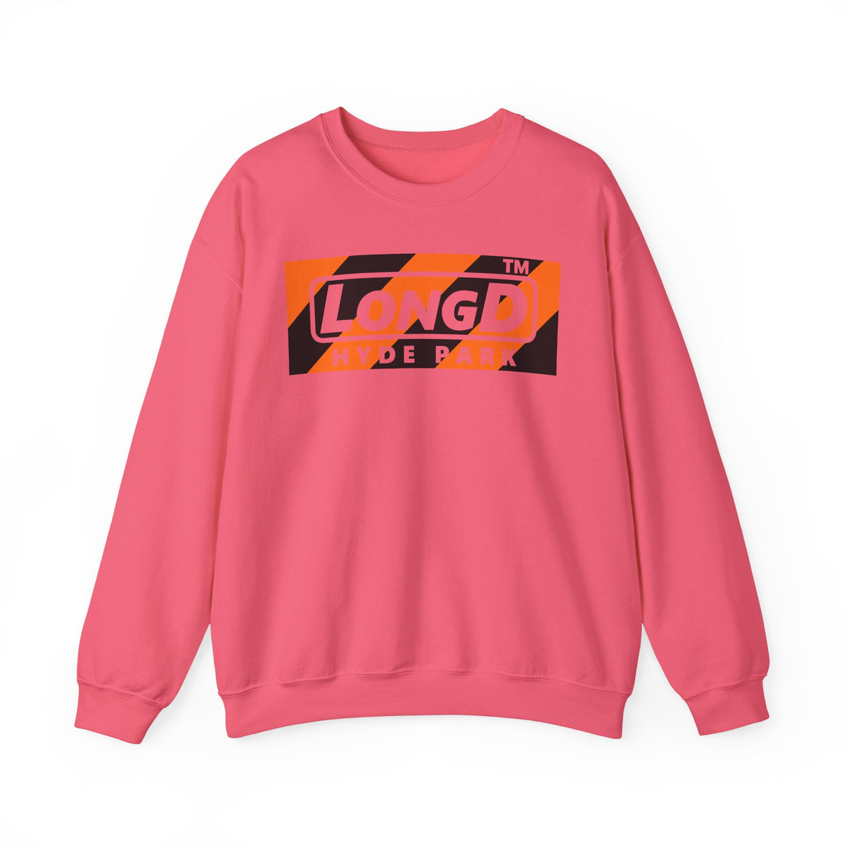 LongD Hyde Park negative diagonal 6-striped front-back logo (Halloween colors) crewneck sweatshirt