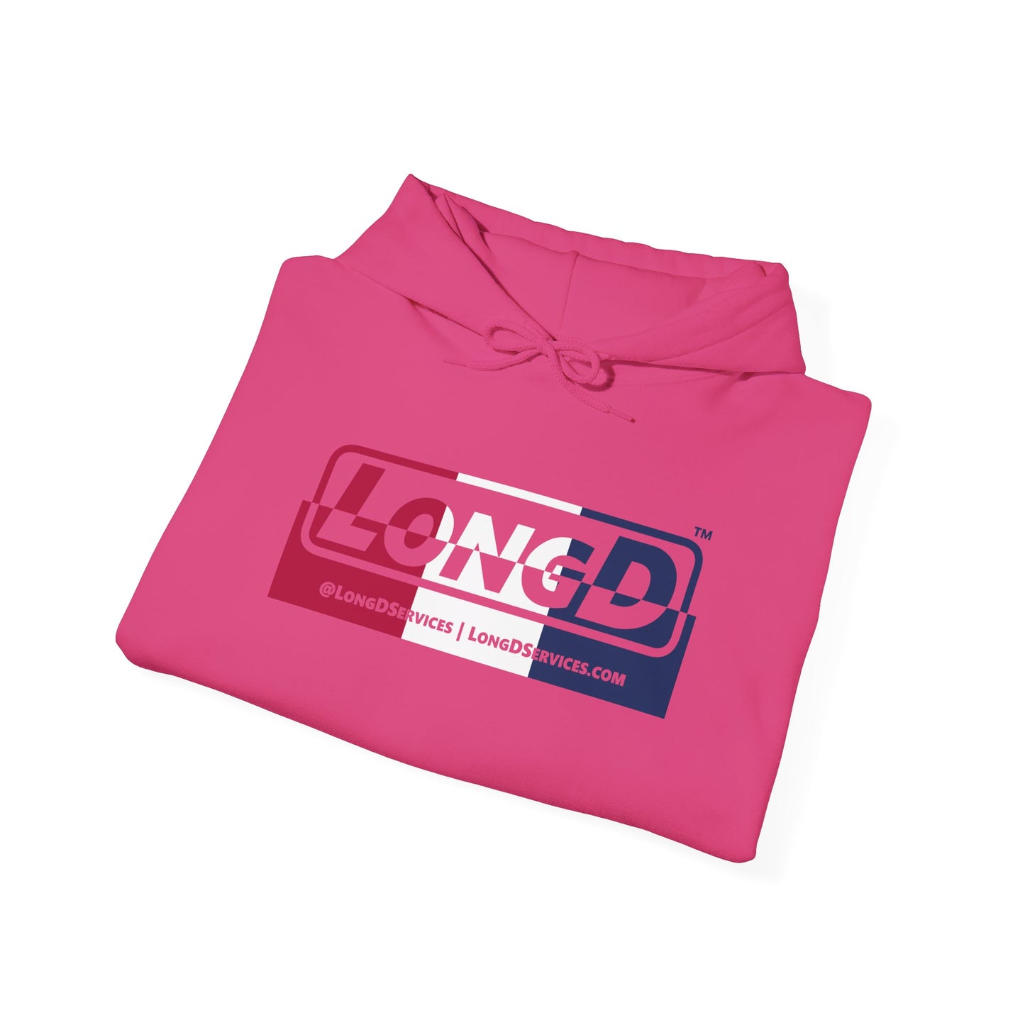 LongD® Logo Hoodie red, white and blue top positive bottom negative thirds