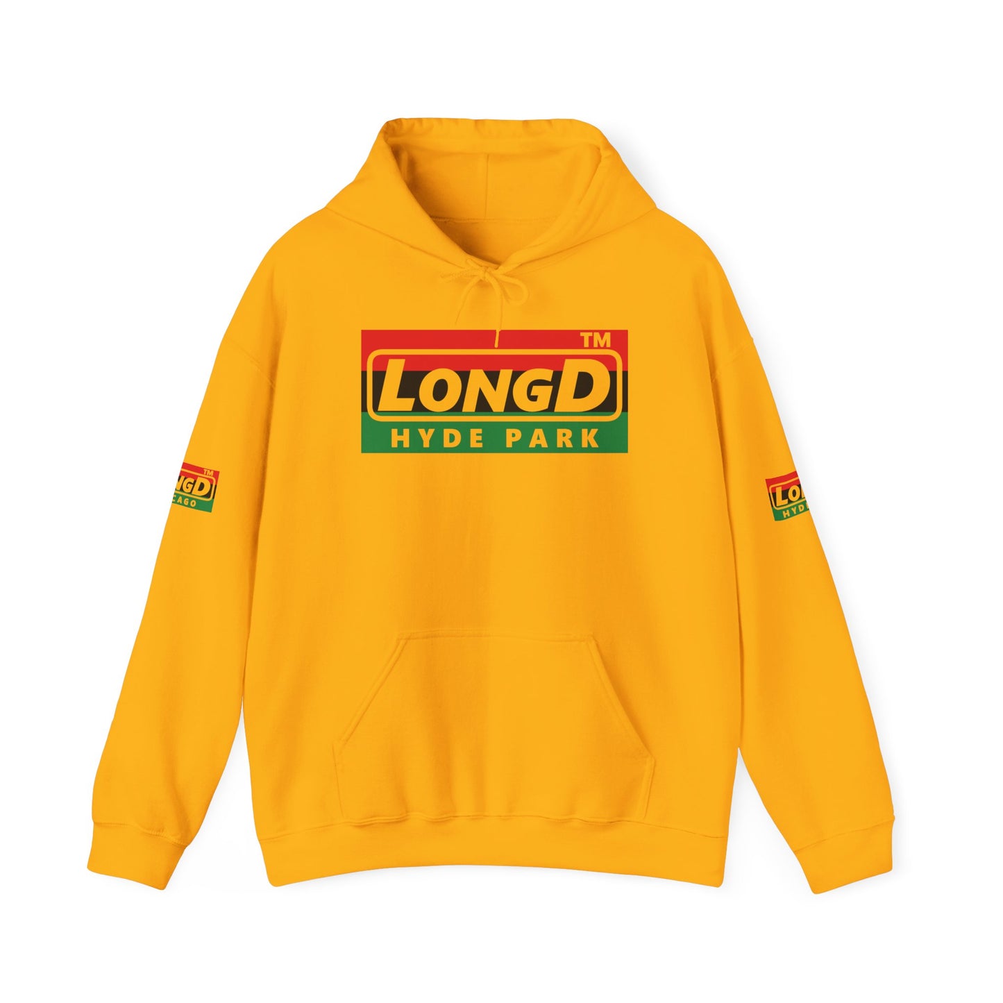LongD® basic official Hyde Park 4-print flipped-back logo Hoodie (Juneteenth colors)