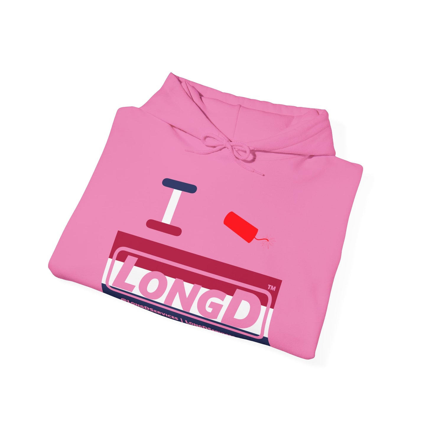 I Firecracker LongD® Logo Hoodie red, white and blue striped negative thirds