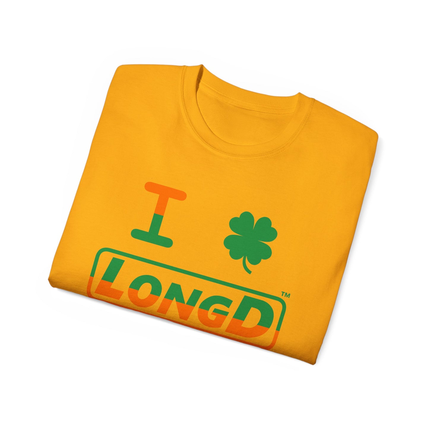 I Clover LongD® Logo Cotton Tee (St. Patrick's Day -Irish Green and Irish Orange top-bottom split with 4-leaf clover)