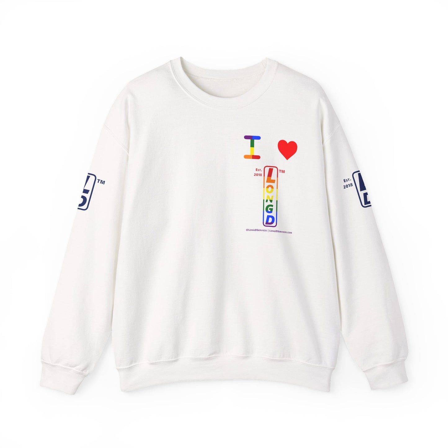 I Luv LongD positive horizontal 6-striped tag-domain upright 4-print single-breasted logo crewneck sweatshirt