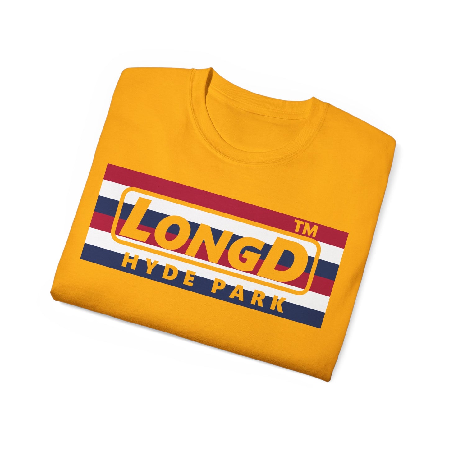 LongD negative horizontal 6-striped Hyde Park logo cotton tee (patriotic colors)