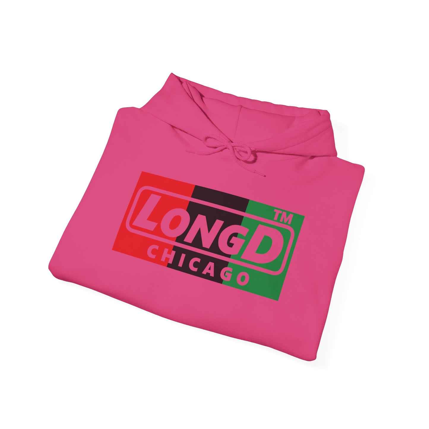 LongD® negative vertical 3-striped Chicago logo Hoodie (Juneteenth colors)