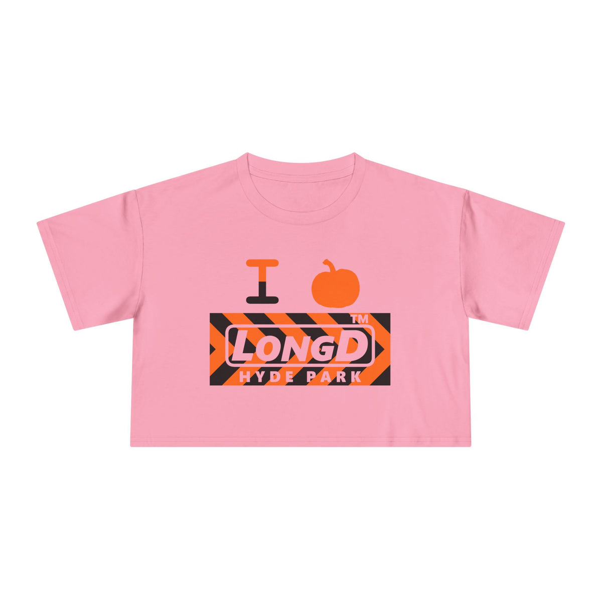 I pumpkin LongD Hyde Park negative forward chevron logo crop tee